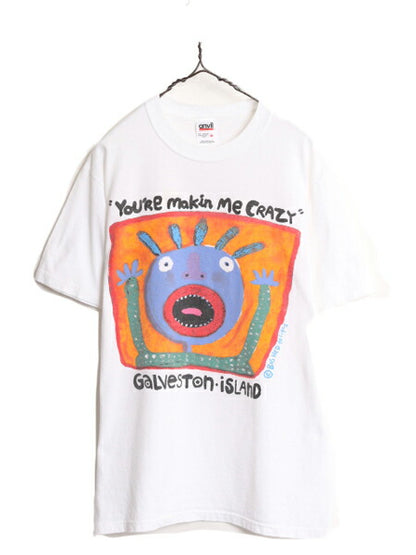 00s BIG HED アート イラスト プリント Tシャツ メンズ レディース M 古着 オールド 当時物 ヘビーウェイト グラフィック キャラクター 白