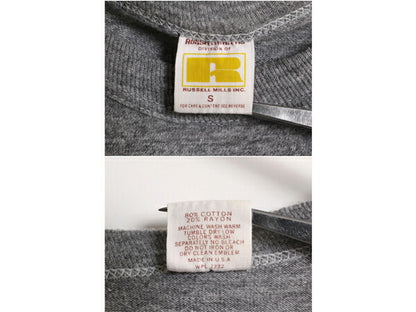 70s USA製 ラッセル ナンバリング プリント Tシャツ S 小さめ メンズ レディース XS 古着 RUSSELL ヴィンテージ 初期 金タグ 霜降り グレー