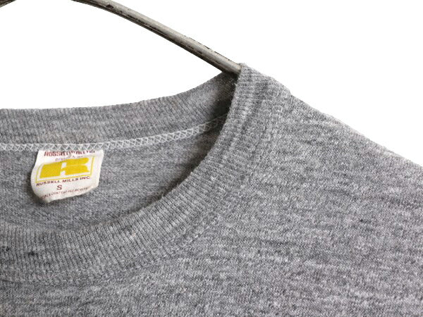 70s USA製 ラッセル ナンバリング プリント Tシャツ S 小さめ メンズ レディース XS 古着 RUSSELL ヴィンテージ 初期 金タグ 霜降り グレー