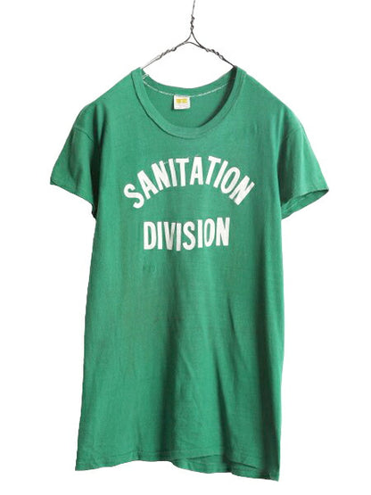 70s USA製 ラッセル 2段 プリント Tシャツ L 小さめ メンズ レディース M RUSSELL ヴィンテージ 初期 金タグ 100% COTTON シングルステッチ