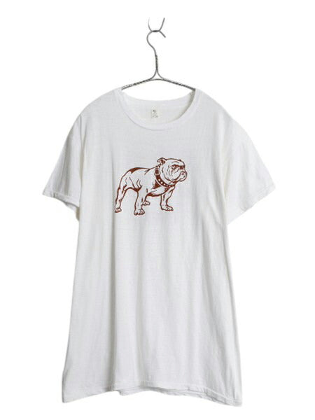 70s USA製 マックトラック ドッグ イラスト 染込み プリント Tシャツ メンズ XL 小さめ L 程 古着 ヴィンテージ アニマル 企業物 当時物 白
