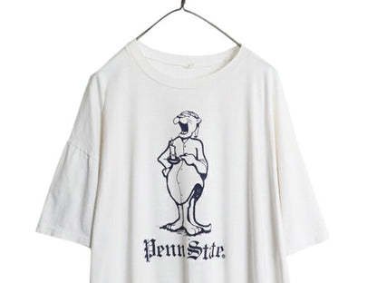 80s USA製 カレッジ キャラクター イラスト プリント Tシャツ メンズ 2XL 程 ヴィンテージ 大きいサイズ グラフィック シングルステッチ 白