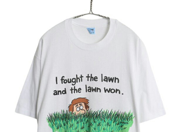 80s USA製 ジョーク キャラクター イラスト プリント Tシャツ XL ヴィンテージ 大きいサイズ メッセージ グラフィック シングルステッチ 白