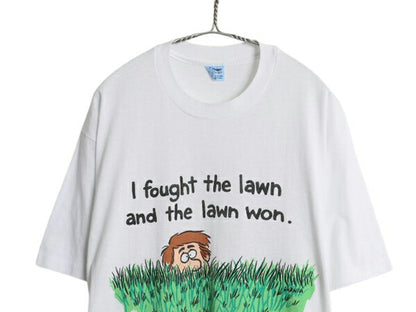 80s USA製 ジョーク キャラクター イラスト プリント Tシャツ XL ヴィンテージ 大きいサイズ メッセージ グラフィック シングルステッチ 白