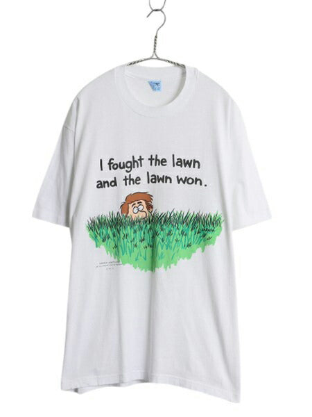 80s USA製 ジョーク キャラクター イラスト プリント Tシャツ XL ヴィンテージ 大きいサイズ メッセージ グラフィック シングルステッチ 白