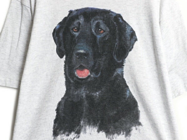 90s USA製 ドッグ アート イラスト プリント Tシャツ メンズ レディース L アニマル 犬 シングルステッチ ヘビーウェイト キャラクター 灰