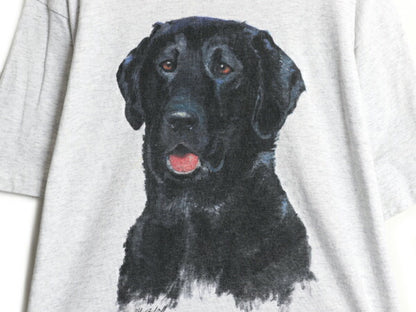 90s USA製 ドッグ アート イラスト プリント Tシャツ メンズ レディース L アニマル 犬 シングルステッチ ヘビーウェイト キャラクター 灰