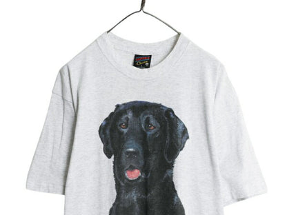 90s USA製 ドッグ アート イラスト プリント Tシャツ メンズ レディース L アニマル 犬 シングルステッチ ヘビーウェイト キャラクター 灰
