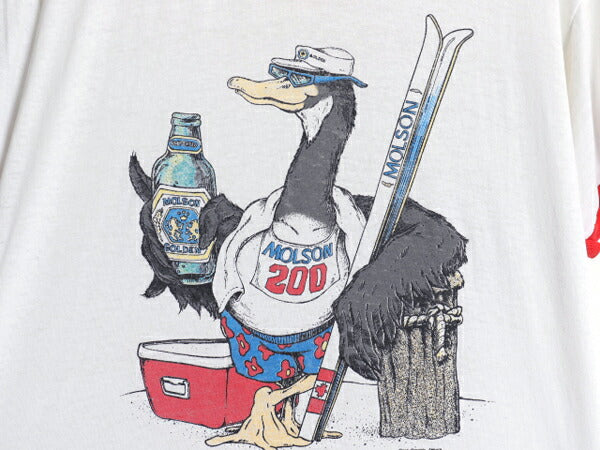 80s USA製 企業物 イラスト プリント リンガー Tシャツ メンズ XL 小さめ L / 古着 ヴィンテージ ビール アニマル キャラクター ガチョウ