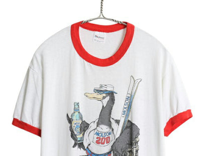 80s USA製 企業物 イラスト プリント リンガー Tシャツ メンズ XL 小さめ L / 古着 ヴィンテージ ビール アニマル キャラクター ガチョウ