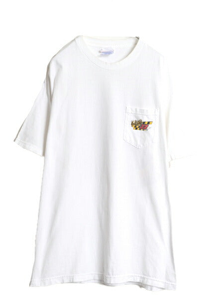 00s USA製 ナスカー イラスト 両面 プリント ポケット付き Tシャツ メンズ XL オールド モータースポーツ レース 企業 ポケT 大きいサイズ