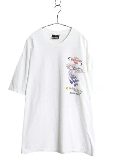 00s ナスカー イラスト 両面 プリント Tシャツ メンズ L オールド グラフィック モータースポーツ レース 企業 スポンサー オフィシャル 白