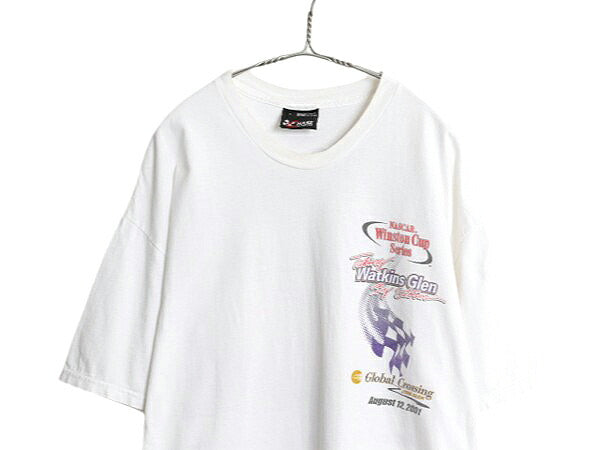 00s ナスカー イラスト 両面 プリント Tシャツ メンズ L オールド グラフィック モータースポーツ レース 企業 スポンサー オフィシャル 白