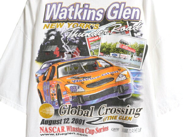 00s ナスカー イラスト 両面 プリント Tシャツ メンズ L オールド グラフィック モータースポーツ レース 企業 スポンサー オフィシャル 白