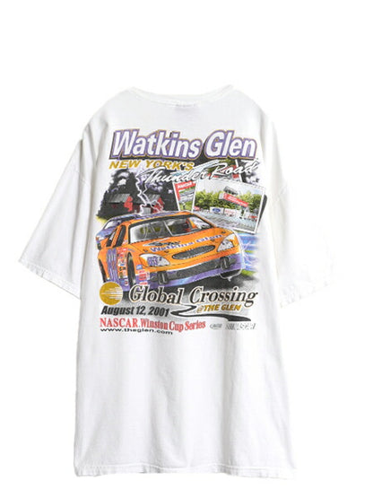00s ナスカー イラスト 両面 プリント Tシャツ メンズ L オールド グラフィック モータースポーツ レース 企業 スポンサー オフィシャル 白