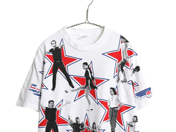 90s フィギア スケート オールオーバー フォト プリント Tシャツ メンズ レディース L オールド グラフィック オフィシャル ツアー 当時物