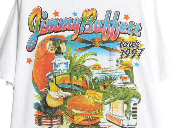 90s USA製 ジミー バフェット ツアー 両面 イラスト プリント Tシャツ メンズ XL / オールド バンド ロック オフィシャル グラフィック 白