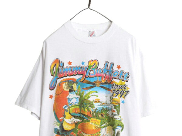 90s USA製 ジミー バフェット ツアー 両面 イラスト プリント Tシャツ メンズ XL / オールド バンド ロック オフィシャル グラフィック 白