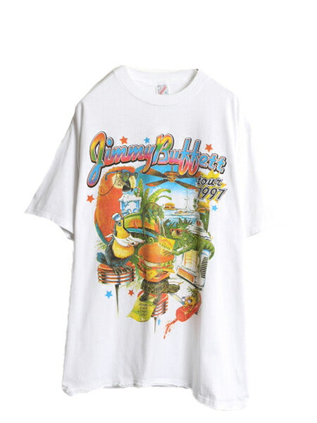 90s USA製 ジミー バフェット ツアー 両面 イラスト プリント Tシャツ メンズ XL / オールド バンド ロック オフィシャル グラフィック 白