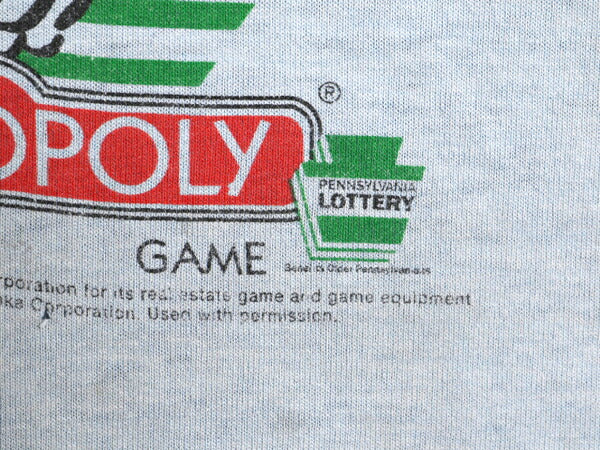 90s モノポリー キャラクター イラスト プリント Tシャツ メンズ XL 古着 90年代 オールド MONOPOLY オフィシャル シングルステッチ ブルー