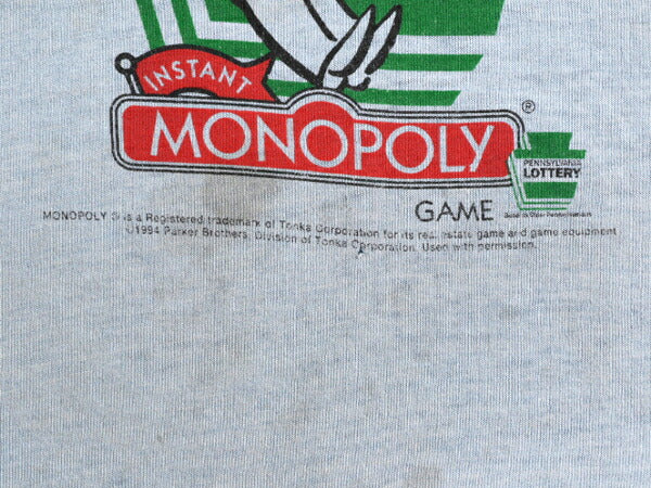 90s モノポリー キャラクター イラスト プリント Tシャツ メンズ XL 古着 90年代 オールド MONOPOLY オフィシャル シングルステッチ ブルー