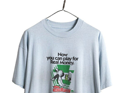 90s モノポリー キャラクター イラスト プリント Tシャツ メンズ XL 古着 90年代 オールド MONOPOLY オフィシャル シングルステッチ ブルー