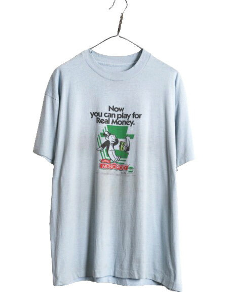 90s モノポリー キャラクター イラスト プリント Tシャツ メンズ XL 古着 90年代 オールド MONOPOLY オフィシャル シングルステッチ ブルー