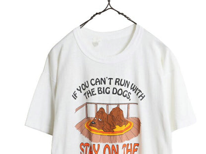 80s USA製 ジョーク キャラクター イラスト プリント Tシャツ メンズ L 古着 80年代 ヴィンテージ メッセージ アート シングルステッチ 白
