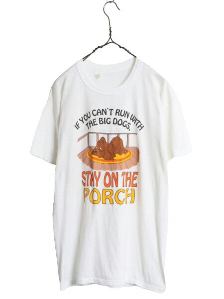 80s USA製 ジョーク キャラクター イラスト プリント Tシャツ メンズ L 古着 80年代 ヴィンテージ メッセージ アート シングルステッチ 白
