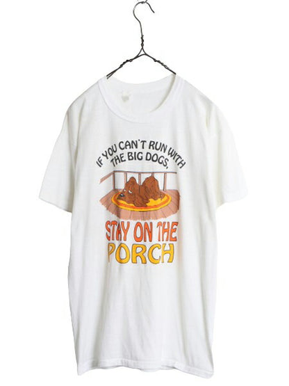 80s USA製 ジョーク キャラクター イラスト プリント Tシャツ メンズ L 古着 80年代 ヴィンテージ メッセージ アート シングルステッチ 白