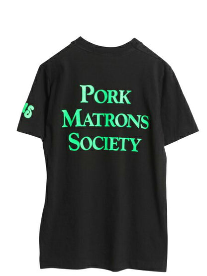 90s USA製 ブタ キャラクター イラスト 3面 プリント Tシャツ メンズ レディース S 古着 オールド アニマル キャラクター グラフィック 黒