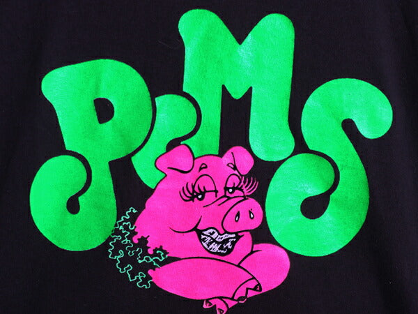 90s USA製 ブタ キャラクター イラスト 3面 プリント Tシャツ メンズ レディース S 古着 オールド アニマル キャラクター グラフィック 黒