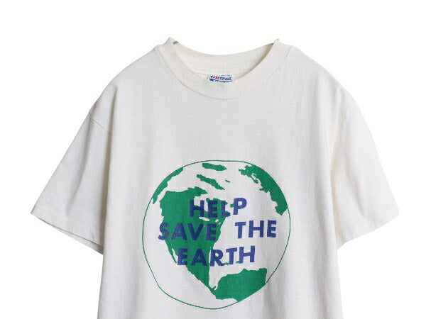 80s USA製 地球 メッセージ イラスト プリント Tシャツ メンズ L 小さめ M ヴィンテージ グラフィック シングルステッチ ヘビーウェイト 白