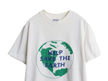 80s USA製 地球 メッセージ イラスト プリント Tシャツ メンズ L 小さめ M ヴィンテージ グラフィック シングルステッチ ヘビーウェイト 白
