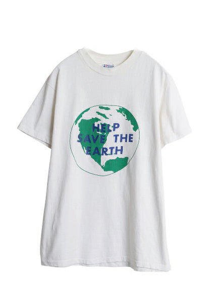 80s USA製 地球 メッセージ イラスト プリント Tシャツ メンズ L 小さめ M ヴィンテージ グラフィック シングルステッチ ヘビーウェイト 白