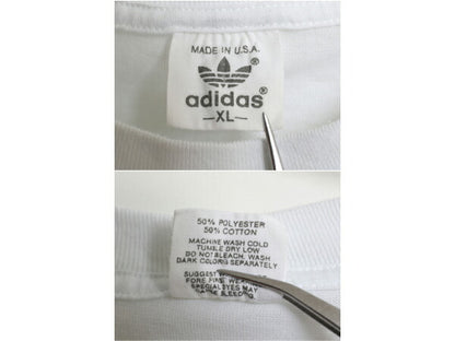 80s USA製 アディダス トレフォイル ロゴ プリント Tシャツ メンズ XL 小さめ L / ヴィンテージ グラフィック 3ライン シングルステッチ 白