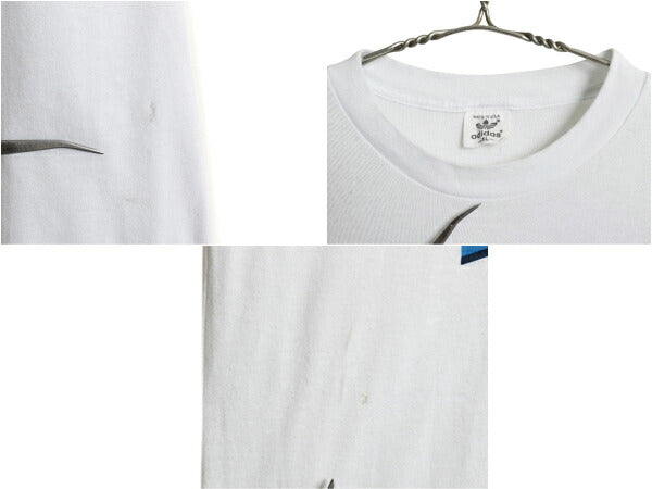 80s USA製 アディダス トレフォイル ロゴ プリント Tシャツ メンズ XL 小さめ L / ヴィンテージ グラフィック 3ライン シングルステッチ 白