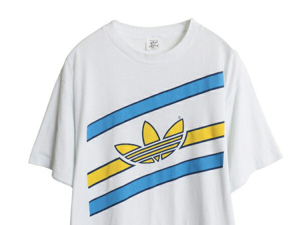 80s USA製 アディダス トレフォイル ロゴ プリント Tシャツ メンズ XL 小さめ L / ヴィンテージ グラフィック 3ライン シングルステッチ 白