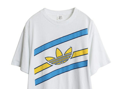 80s USA製 アディダス トレフォイル ロゴ プリント Tシャツ メンズ XL 小さめ L / ヴィンテージ グラフィック 3ライン シングルステッチ 白