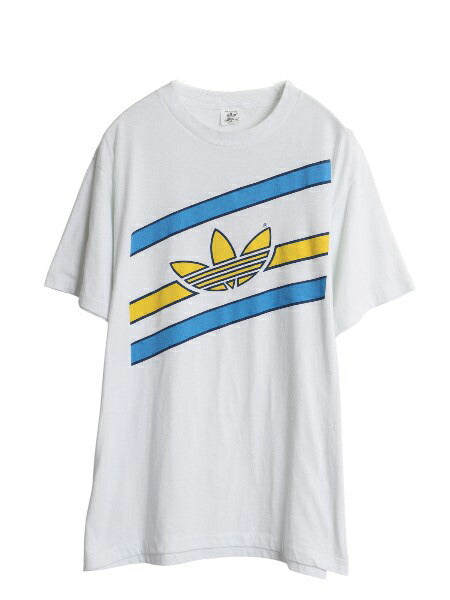 80s USA製 アディダス トレフォイル ロゴ プリント Tシャツ メンズ XL 小さめ L / ヴィンテージ グラフィック 3ライン シングルステッチ 白