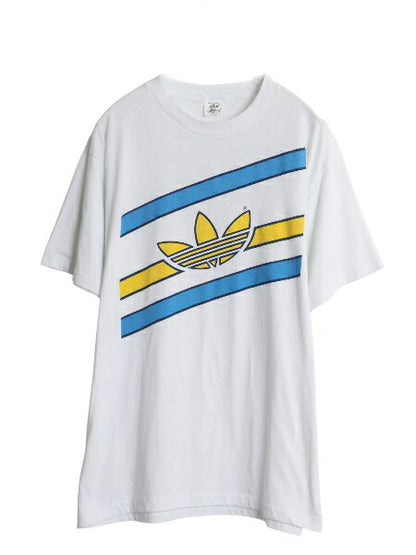 80s USA製 アディダス トレフォイル ロゴ プリント Tシャツ メンズ XL 小さめ L / ヴィンテージ グラフィック 3ライン シングルステッチ 白