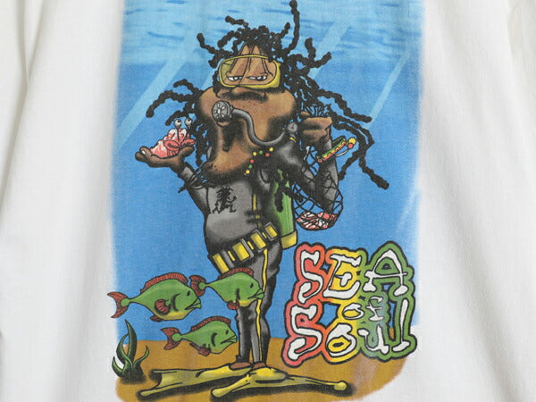 90s Soul Man ラスタ イラスト プリント Tシャツ メンズ L / 古着 オールド アート レゲエ ジャマイカ キャラクター シングルステッチ 両面