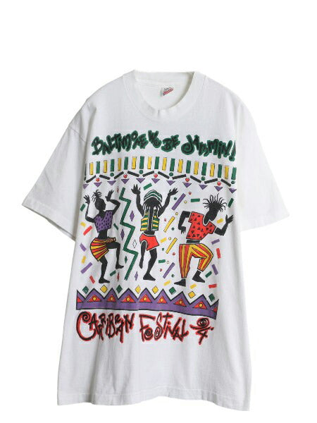 90s USA製 レゲエ イラスト プリント Tシャツ メンズ L / 古着 オールド グラフィック アート ラスタ フェス キャラクター 当時物 白