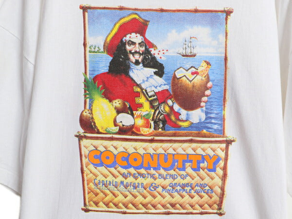 90s USA製 企業物 イラスト プリント Tシャツ メンズ XL 古着 オールド 酒 キャプテンモルガン グラフィック キャラクター 大きいサイズ 白