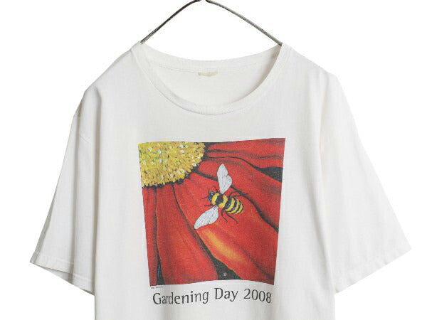 00s ミツバチ アート イラスト プリント Tシャツ メンズ XL 程 オールド アニマル フラワー グラフィック ヘビーウェイト 大きいサイズ 白