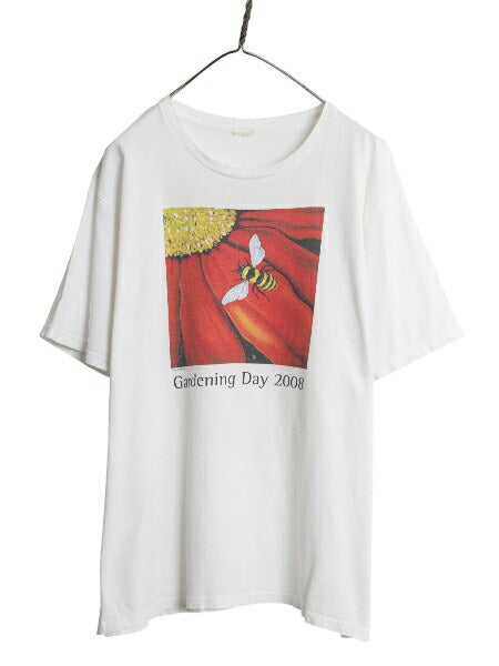 00s ミツバチ アート イラスト プリント Tシャツ メンズ XL 程 オールド アニマル フラワー グラフィック ヘビーウェイト 大きいサイズ 白