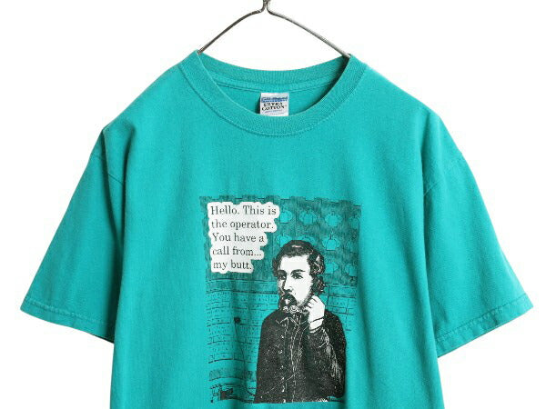 00s ジョーク キャラクター イラスト プリント Tシャツ メンズ M / オールド グラフィック ヘビーウェイト カットソー ターコイズ グリーン