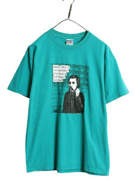 00s ジョーク キャラクター イラスト プリント Tシャツ メンズ M / オールド グラフィック ヘビーウェイト カットソー ターコイズ グリーン