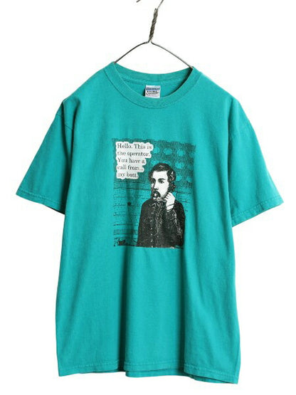 00s ジョーク キャラクター イラスト プリント Tシャツ メンズ M / オールド グラフィック ヘビーウェイト カットソー ターコイズ グリーン