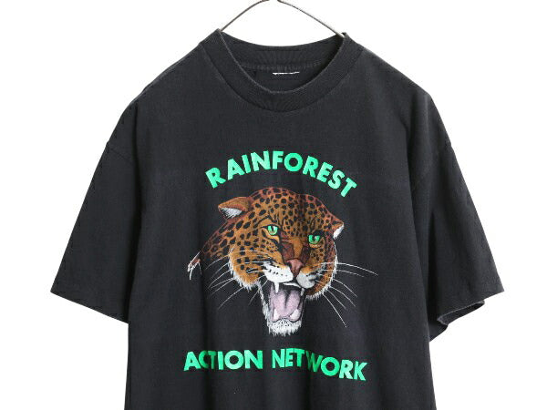 90s ヒョウ アート イラスト プリント Tシャツ メンズ レディース L オールド アニマル シングルステッチ ヘビーウェイト グラフィック 黒